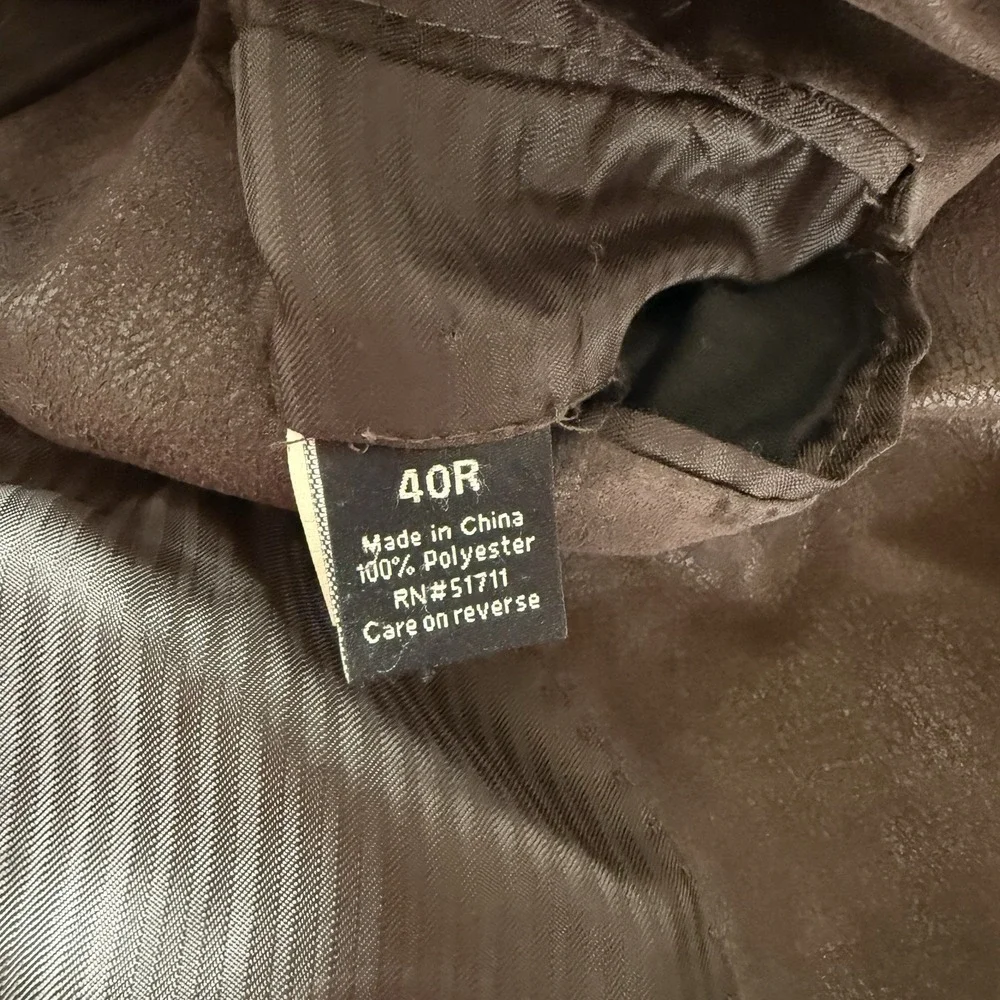 APT 9 Brown Faux Leather Blazer Size 40R Jacket Classic Y2K Grunge Dark Academia
